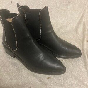 Womens Coach Black Leather Booties with Silver Pearl Linings